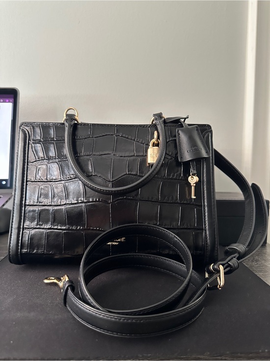 Coach Handbags - Coach Margot Croc-Embossed Leather Satchel with Gold Hardware